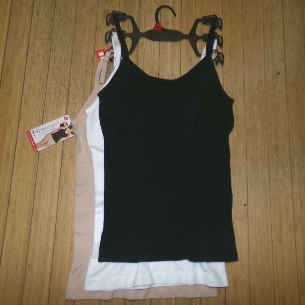 Skinnygirl 3 Pack Shaping Reversible Camisoles Black White Nude Medium NWT